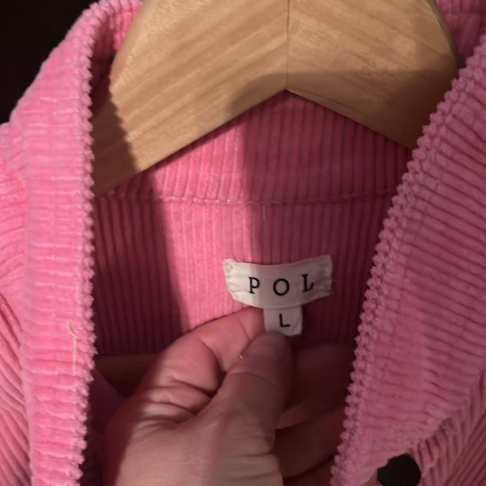 POL Pink CORDUROY Button-Up FRAYED HEM 2-Pocket CROPPED Jacket/Shacket - Picture 4 of 5